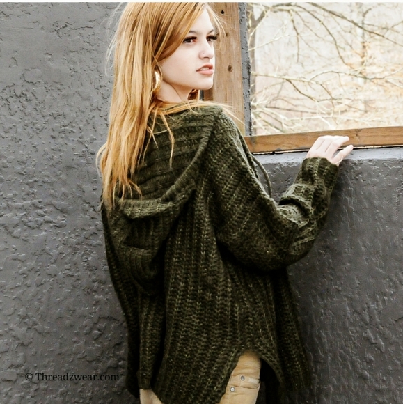 O&O hooded mohair sweater olive green M/L - Picture 1 of 5